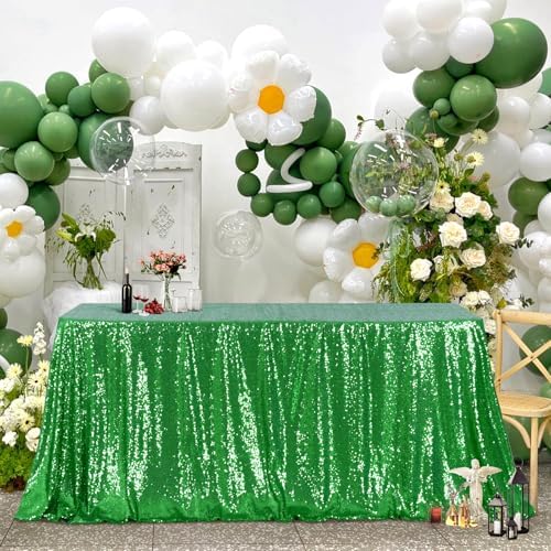 Poise3EHome Green Sequin Tablecloth 90×132 Inch Rectangle Sparkly Fabric Table Cloth for Christmas Baby Shower Birthday Party Wedding Holiday Decoration - Image 3