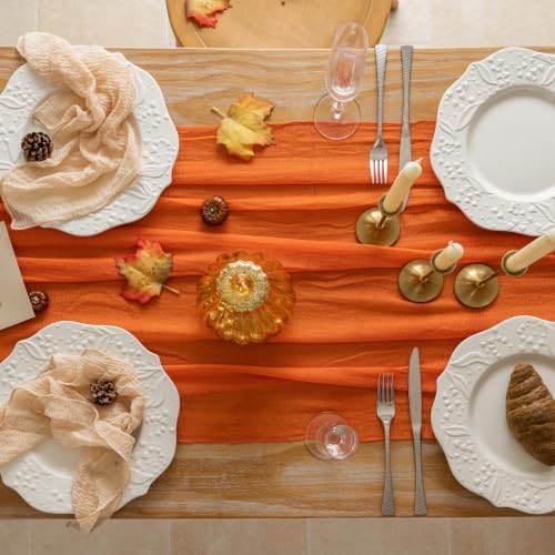 10Pcs Fall Orange Cheesecloth Table Runner 120 Inch Party Boho Home Decor - Image 4