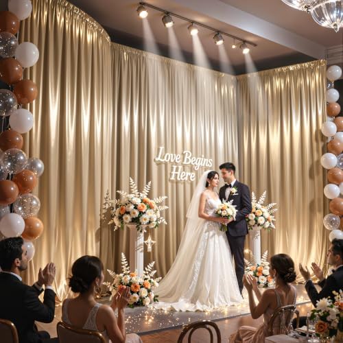 40x10ft Champagne Gold Glitter Backdrop Curtain for Parties, Wrinkle Free Satin Photo Backdrop Drapes 8 Panels Shimmer Back Drop Cloth for Wedding Birthday Baby Shower Photography Background Decor - Image 2