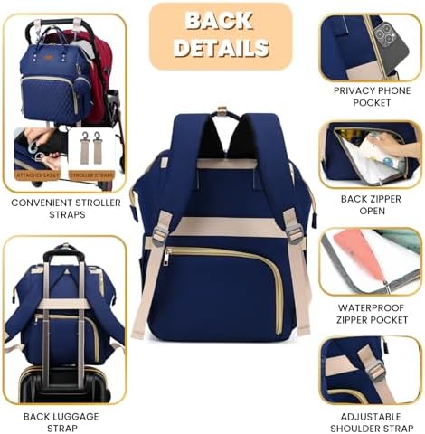 ROSEGIN Diaper Bag Backpack with Changing Pad, Pacifier Case, Baby Bag for Boy Girl Toddler - Large, Stylish, Waterproof Travel Quilted Diaper Bag for Mom - Baby Shower - Navy Blue - Image 4