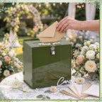 BreezeHug 10" Dusty Green Acrylic Wedding Card Box with Slot & Lock - Image 3