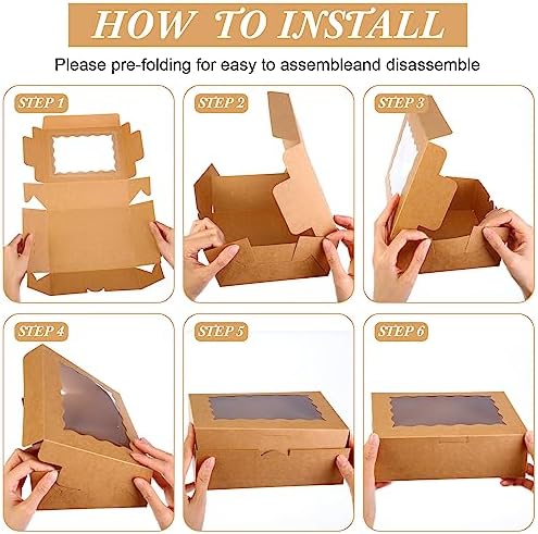 TaoBary 100 Pcs Cookie Bakery Boxes with Window 8x6x2.5,2 Style Bake, Kraft - Image 3