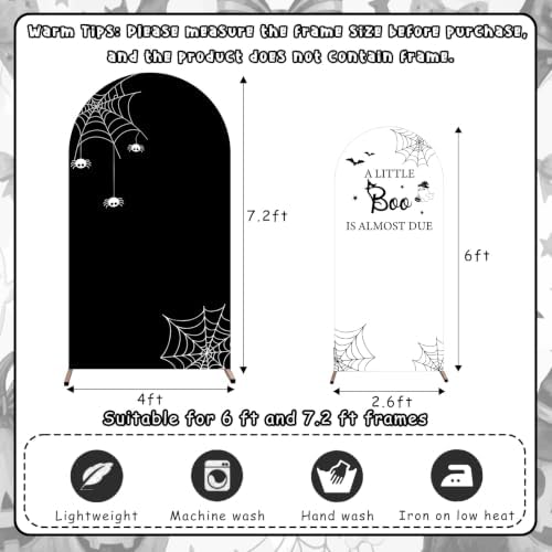 Serencatcher Halloween Baby Shower Arch Backdrop Covers 7.2FT 6FT Black - Image 3