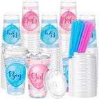 Remerry 50 Sets Gender Reveal Party Cups with Lids and Straws - 17 Oz Plastic Pink and Blue Clear Cups Bulk for Birthday Party Baby Shower Theme Events Decorations Supplies by Remerry