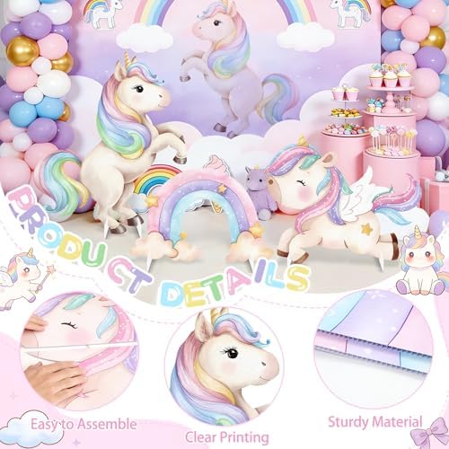 3Pcs Unicorn Birthday Decorations, Large Rainbow Unicorn Cardboard Cutout Standup, Girls Baby Shower Party Signs for Photo Booth Props Backdrops Indoor Outdoor Cartoon Party Supplies - Image 5