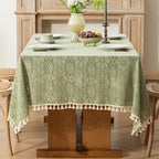 Sage Green Boho Crochet Lace Tablecloth Rectangle 60 x 84 Inch - Image 6