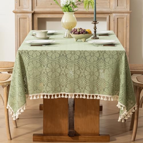 Sage Green Boho Crochet Lace Tablecloth Rectangle 60 x 84 Inch - Image 6