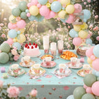 Yungyan 193 Pcs 48 Set Floral Tea Party Supplies, Tea Party Plates and Napkins Set with Tablecloth, Disposable Handle Teacups and Saucers for Birthday Wedding Bridal Shower Decorations(Classic Style) - Image 4