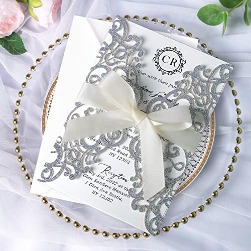 ponatia 25 Pack Laser Cut Wedding Invitations Cards with Envelopes - Image 4