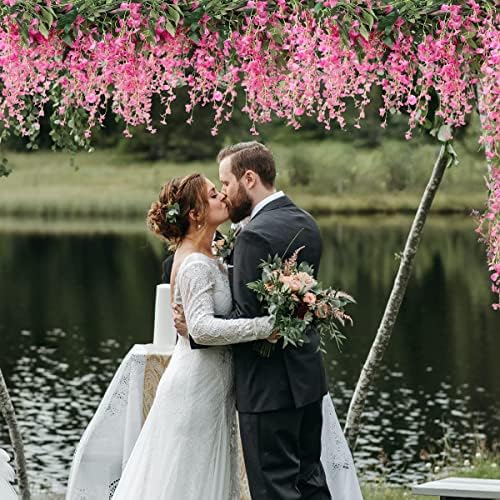 Artificial Wisteria Garland 3Pcs 7.2Ft/Pc Wisteria Hanging Flowers Fuchsia - Image 2