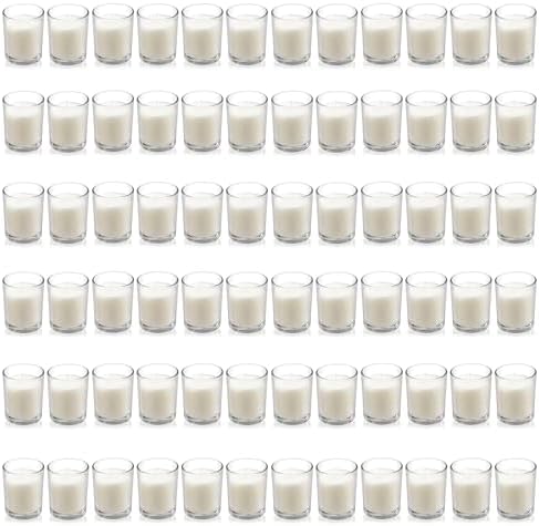 Housecret 72 Pack Warm White Unscented Clear Glass Filled Votive Candles. Hand Poured Wax Candle Ideal Gifts for Aromatherapy Spa Weddings Birthdays Holidays Party by Housecret