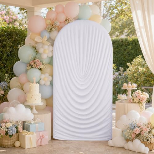7.2FT White Arch Cover - Stretchy Fitted Arch Backdrop Cover for Round Top Chiara Backdrop Stand for Wedding Baby Shower Birthday Party Bridal Shower Decorations - Image 2