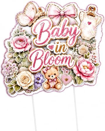 Baby in Bloom Cake Topper | Baby Shower Centerpiece Decoration | Floral Sign | Pink BBY in Bloom Party Decor by Unknown