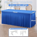 6 pk Royal Blue Spandex Tablecloths 8ft with Ruffle Table Skirt, Wrinkle Free Stretchy Fitted Tablecloth for 8 Foot Rectangle Tables, Elastic Spandex Table Covers 8ft for Party Wedding Banquet - Image 6