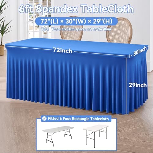 NSSONBEN 6 pk Royal Blue Spandex Tablecloths 6ft, Wrinkle Free High Stretch Fitted Table Cloths for 6 Foot Rectangle Tables, Ruffle Skirt Spandex Table Covers 6ft for Party Wedding Banquet - Image 7