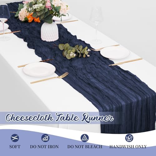 8 Pack Navy Blue Cheesecloth Table Runners 20x120 Inch Gauze Table Runner Cheese Cloth 10FT Blue Table Runner Rustic Sheer Runner for Wedding Baby Shower Birthday Party Table Decor - Image 6