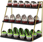 VyGrow Cupcake Stand, 3-Tier Dessert Stand for 55 Cupcakes, Wood & Metal Tower Display Premium Holder Dessert Tree Tower for Christmas Birthday Weddings Party Decor, 16.26" L x 11.81" W x 15.76" H by VyGrow