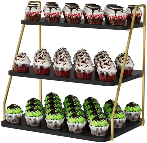 VyGrow Cupcake Stand, 3-Tier Dessert Stand for 55 Cupcakes, Wood & Metal Tower Display Premium Holder Dessert Tree Tower for Christmas Birthday Weddings Party Decor, 16.26" L x 11.81" W x 15.76" H by VyGrow