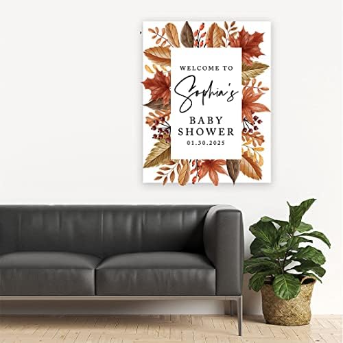 Andaz Press Custom Large Baby Shower Welcome Sign, 16" x 20", Rustic Fall Leaves Personalized Canvas Welcome Sign, Signage Gender-Neutral Canvas Sign for Baby Sprinkle, Fall Baby Shower Decorations - Image 4