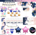 144 PCs Navy Blue and Pink Gender Reveal Decorations, Hombae Boy or Girl Gender Reveal Decorations What Will Baby Be Backdrop Balloon Banner Tablecloth Cake Cupcake Topper Boxes Cutout Poster Sash - Image 2
