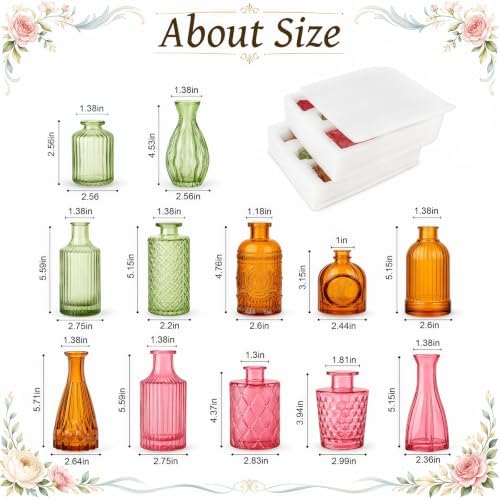 TBWIND 12 Pcs Colorful Glass Bud Vase Set - Image 2