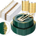 Nervure 350Pcs Green Plastic Plates, Plastic Dinnerware Set for 50 Guests by Nervure