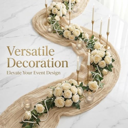 20 Pack Beige 17 x 108 Inch Cheesecloth Table Runner - Boho Gauze Sheer Fabric for Wedding Baby Shower Party Home Decor - Image 5