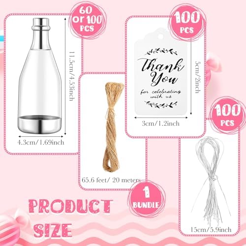 Gerrii 60 Pcs Mini Champagne Bottles Plastic Candy Container Set with Tags - Image 2