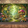 Enchanted Forest Backdrop, Magical Fairy Garden Colorful Mushroom Floral Butterfly Glowing Lantern Tree Arch Photo Background Banner for Girls Birthday Baby Shower Party Photography 15X10ft by Viajar