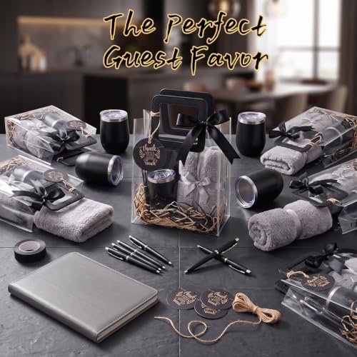 4 Sets Baby Shower Prizes for Men with 12 oz Coffee Cups Notebooks Towels Pens Thank You Cards Raffia Gift Bags Baby Shower Prizes for Game Winners - Image 6