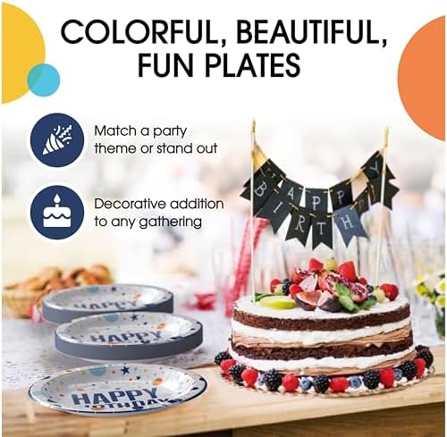 Party Solids Blue Happy Birthday Plates Paper Plates Disposable Heavy Duty 200 Pcs - 100-7 & 100-9 Disposable Plates for Party Heavy Duty 350 GSM for Birthday Supplies - Image 5
