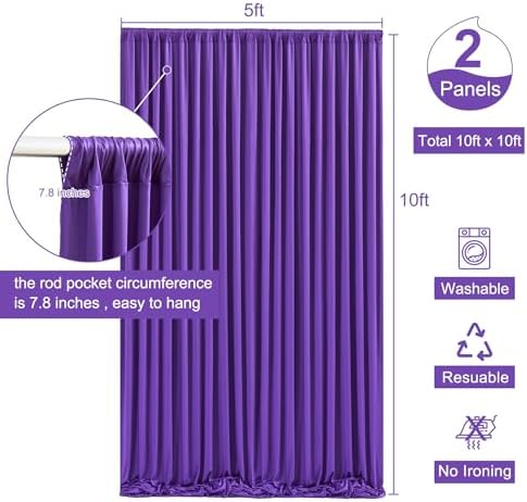10ft x 10ft Purple Backdrop Curtain for Parties Purple Wrinkle Free Backdrop Drapes Panels for Wedding Mermaid Birthday Party Baby Shower Photo Photography Polyester Fabric Background Decoration - Image 5