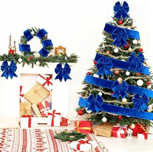Meseey 4 Inch Wide Royal Blue Velvet Wired Ribbon, 10 Yards Velvet Ribbon with Wire Edge for Christmas Tree, Wreaths, Gift Wrapping, Bows, Crafts, Wedding and Holiday Decorations - Image 6