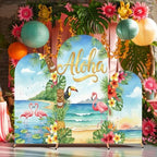 Chunful 3 Pcs Aloha Party Decoration Arch Backdrop Cover Hawaii Holiday Beach Seaside Decor Photo Background 2-Sided Round Top Cute Backdrop Arch Cover for Summer Party Supplies 6 ft/5 ft/4 ft - Image 4