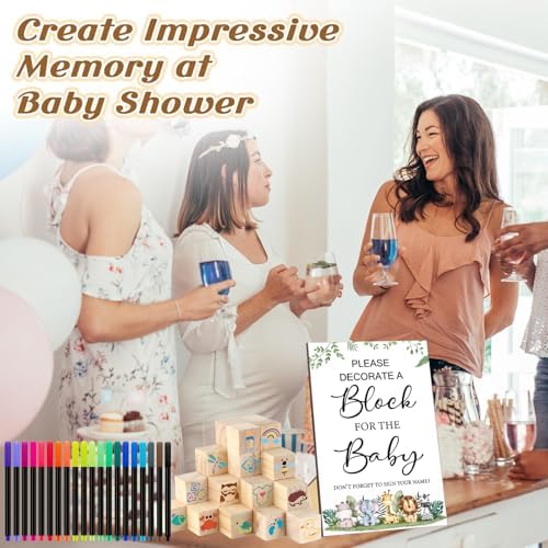 97 Pcs Baby Shower Game Sign Set Includes Decorative Square Signs 56 DIY Blank Wooden Blocks 20 Fabric Pens Baby Shower Game Prizes - Image 6