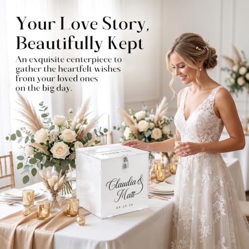 OASF&QPPTY Custom Wedding Card Box with Lock, Elegant Personalized Wedding Card Box for Reception, Graduation, Baby Shower - Secure PVC Money Box for Cards and Well Wishes, Elegant Party Table Decor - Image 3