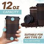 Promora 12 oz Disposable Coffee Cups with Lids & Sleeves, Premium Insulated To Go Coffee Paper Cups (12 oz, Pack of 80) Brown and Black - Image 2
