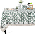 Ridhi Turquoise Moss Green Hand Block Print Cotton Rectangle Tablecloth 90" x 60" inches Reusable Table Cover Decorative Everyday Use for Dining Room, Farmhouse, Home Gift for Spring, Mother's Day by Ridhi