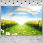 12x6ft Spring Backdrop Rainbow Cauliflower Field Photography Background Floral Green Grass Blue Sky Nature Scenery Kids Birthday Banner Decorations Baby Shower Portrait Photo Booth Prop - Image 3