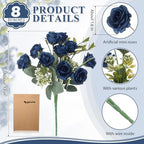 Zeyune 8 Pack 12 Inch Artificial Rose Bouquet, Navy Blue - Image 2