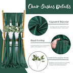 QueenDream Emerald Green Chair Sashes Wedding: 50 Pieces Long Sheer Wedding Aisle Chair Decorations Tulle Chairs Covers with Artificial Eucalyptus - Image 3