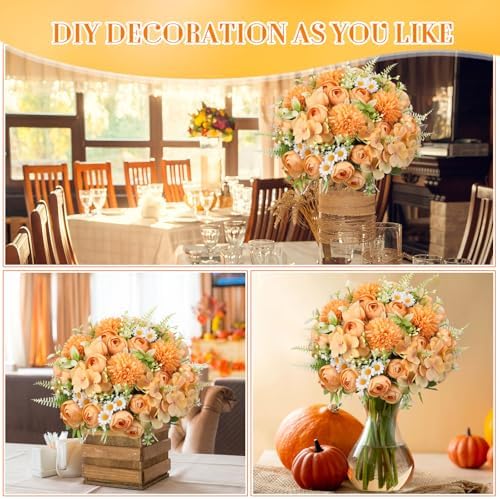 Tigeen 12 Bundles Peonies Artificial Flowers Faux Roses, Yellow - Image 6