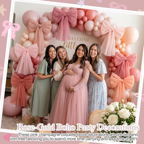 6 Pcs Large Blush-Pink Mesh Bows for Backdrop 31.5 x 19.7 Inches - Image 5