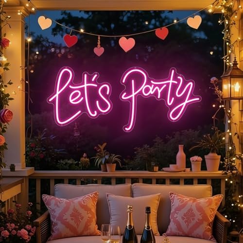 Large Let's Party LED Neon Sign Pink for Wall Decor 36.9x16.1 Inch - Image 3