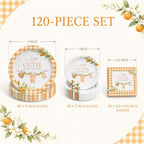 40 Guests A Little Cutie Baby Shower Plates and Napkins Set, Orange Citrus - Image 3