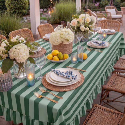 Tudomro Striped Tablecloth, Rectangle, Forest, Mint Green, 60'' X 120'' - Image 6