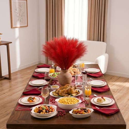 obbsie 150PCS Red Faux Pampas Grass Decor, 21.6" Fluffy Vase Filler - Image 5