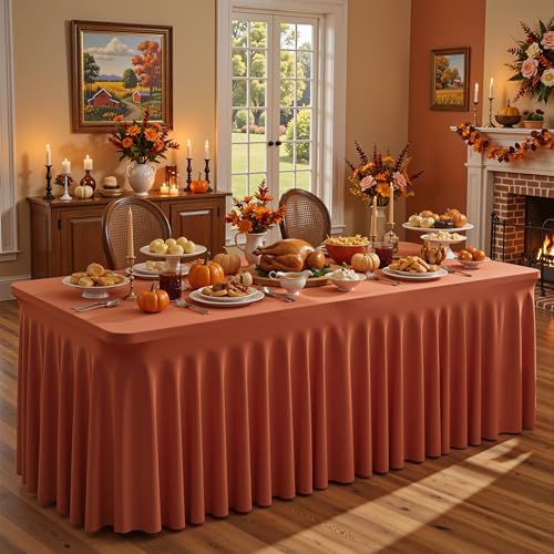 6 Packs Terracotta Spandex Tableclothes for 6 Foot Rectangle Tables, Wrinkle Free 6ft Fitted Table Cover Stretch Table Cloth Desk Skirt for Weddings Baby Shower Birthday Party Banquet Decorations - Image 6