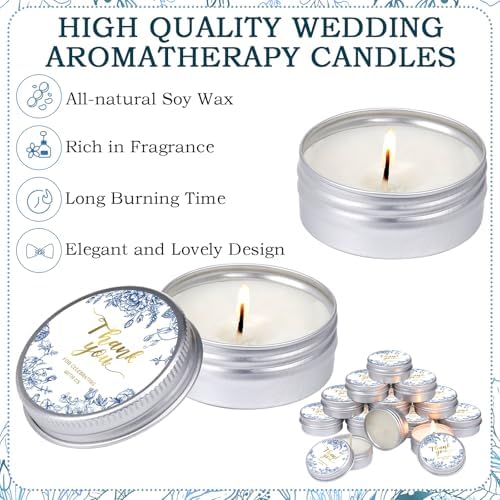 MTLEE 50 Pcs Blue Floral Wedding Candles Gift Favors for Guests 1 Oz - Image 7