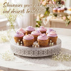 Wenqik Silver Metal Cake Stand 18 Inch with Cutting & Spatula - Image 5